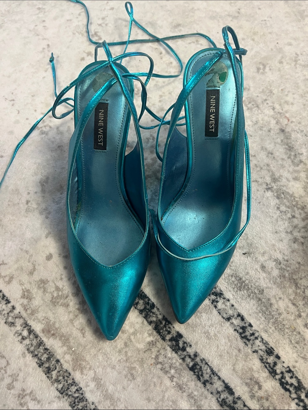 Nine West Metallic Teal Lace-Up Pointed Pumps